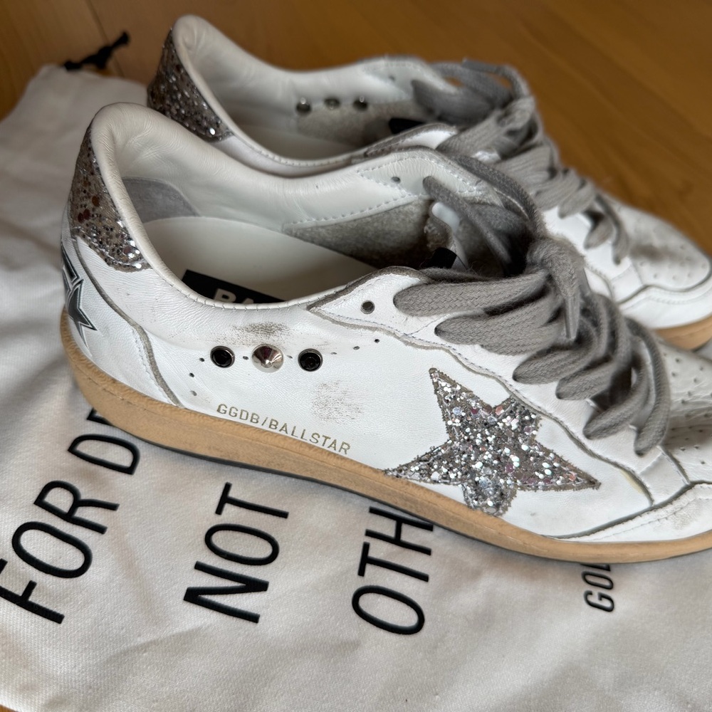 Golden Goose White Sneakers with Silver Glitter Star co created